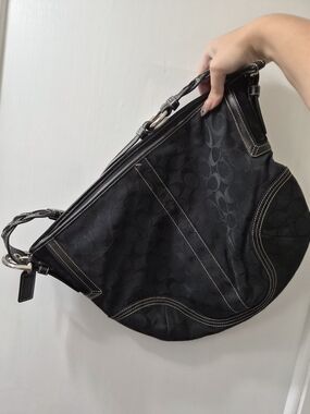 Coach Black Jacquard Logo Hobo Bag with Braided Strap
